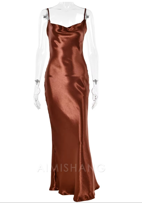 Aimishang Elegant Women Backless Satin Prom Dress Simple Club Evening Party Dress Formal Dress