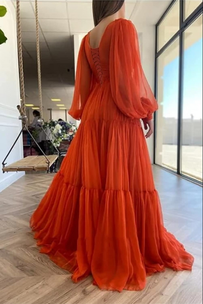 Aimishang A-Line Evening Gown Elegant Dress Red Green Dress Formal Wedding Guest Floor Length Long Sleeve V Neck Chiffon with Ruched