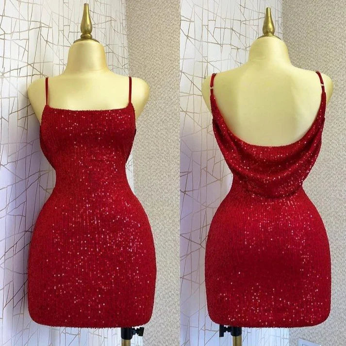Aimishang Dress Wholesale Red Sheath Straps Sequins Mini Homecoming Dress Charming Party Dress