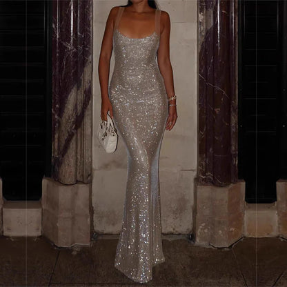 Aimishang Sparkly Sleeveless Long Prom Dress Charming Evening Party Dress Women's Dresses