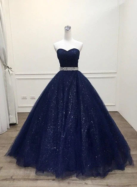 Blue Tulle Long Evening Gown Party Dress Navy Blue Sweet 16 Gown Off Shoulder Prom Dress Wholesale