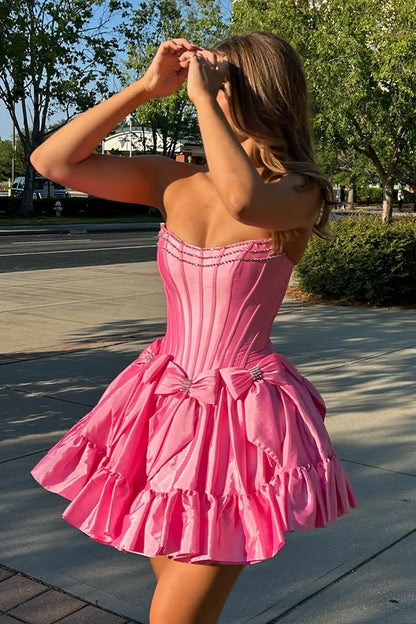 Aimishang Sweet A-line Strapless Short Party Dress with Bow Charming Homecoming Dress Graduation Dress