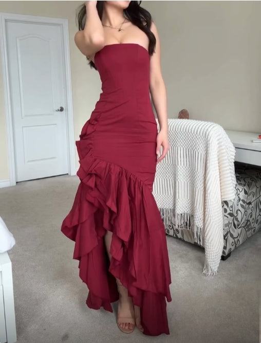 Aimishang Strapless Ruffle Long Prom Dress Charming Evening Party Dress Formal Dress