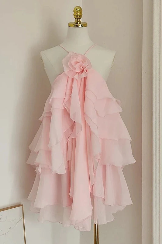 Aimishang Sweetheart A-Line Halter Sleeveless Ruffles Tiered Flower Homecoming Dress Short Birthday Party Dress Cute Beach Dress