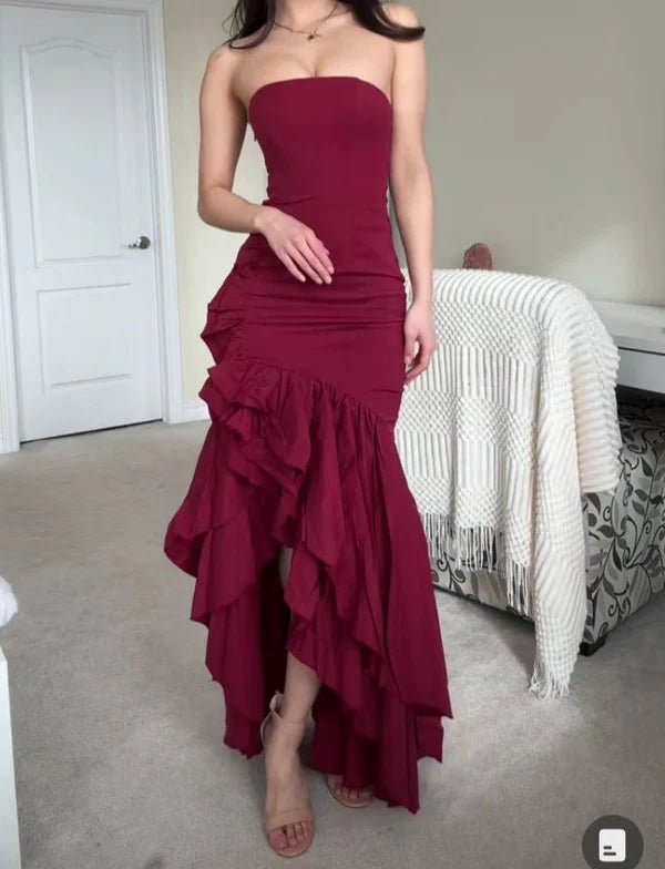 Aimishang Strapless Ruffle Long Prom Dress Charming Evening Party Dress Formal Dress