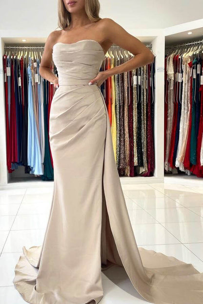 Elegant Mermaid Strapless Evening Dress With Split Off Shoulder Elegant Party Dress Wholesale