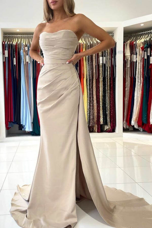 Elegant Mermaid Strapless Evening Dress With Split Off Shoulder Elegant Party Dress Wholesale