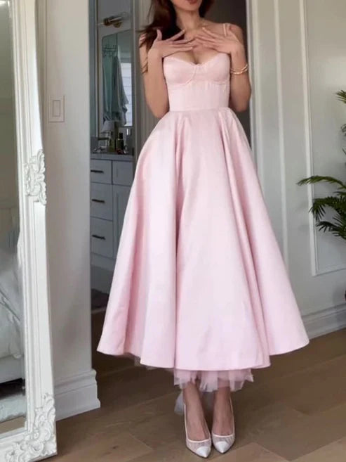 Aimishang Women's Sleeveless Midi Dress Pink Evening Gown Elegant Formal Party Dress
