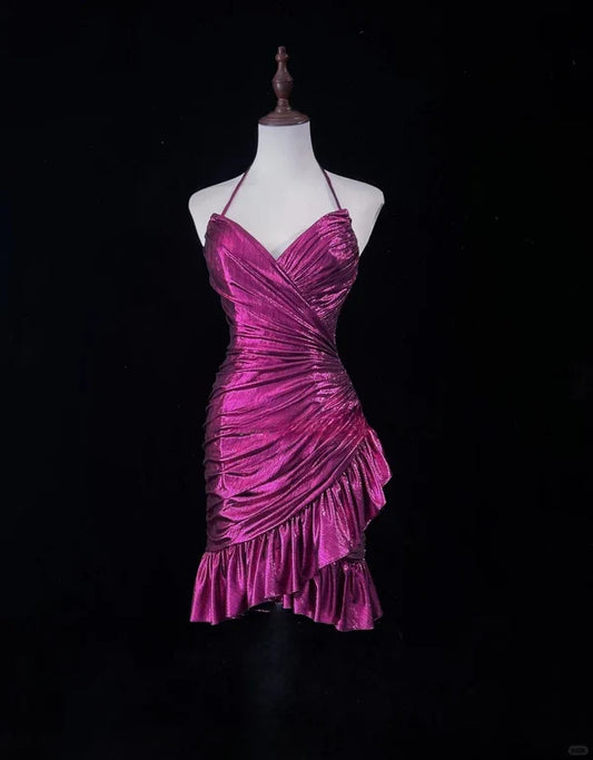 Aimishang Chic Halter Pleated Short Prom Dress Lovely Homecoming Dress Charming Graduation Dress Cute Birthday Party Dress