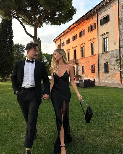 Aimishang Black Backless Prom Dress Evening Dress Floor Length Party Gowns With Slit