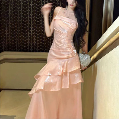 Aimishang Elegant Spaghetti Straps Tiered Ruffles Maxi Dress Long Prom Dress Charming Evening Party Dress Women's Dresses