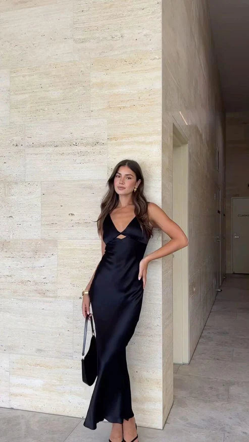 Black V Neck Sheath Simple Long Party Dress Fashion Summer Dress Formal Dress Wholesale