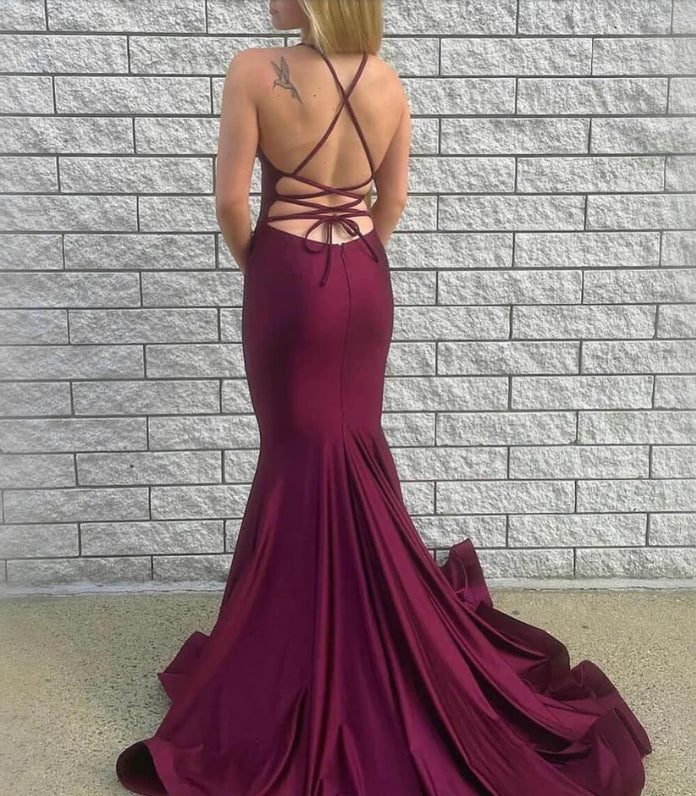 Aimishang Sexy V neck Satin Mermaid Long Prom Dress Formal Dress Evening Gown Charming Party Dress