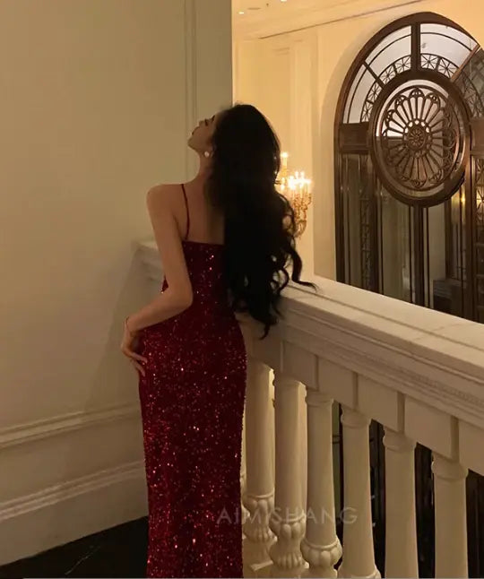 Aimishang Elegant Sheath Sequin Prom Dress Charming Evening Dress Party Wear Formal Dress