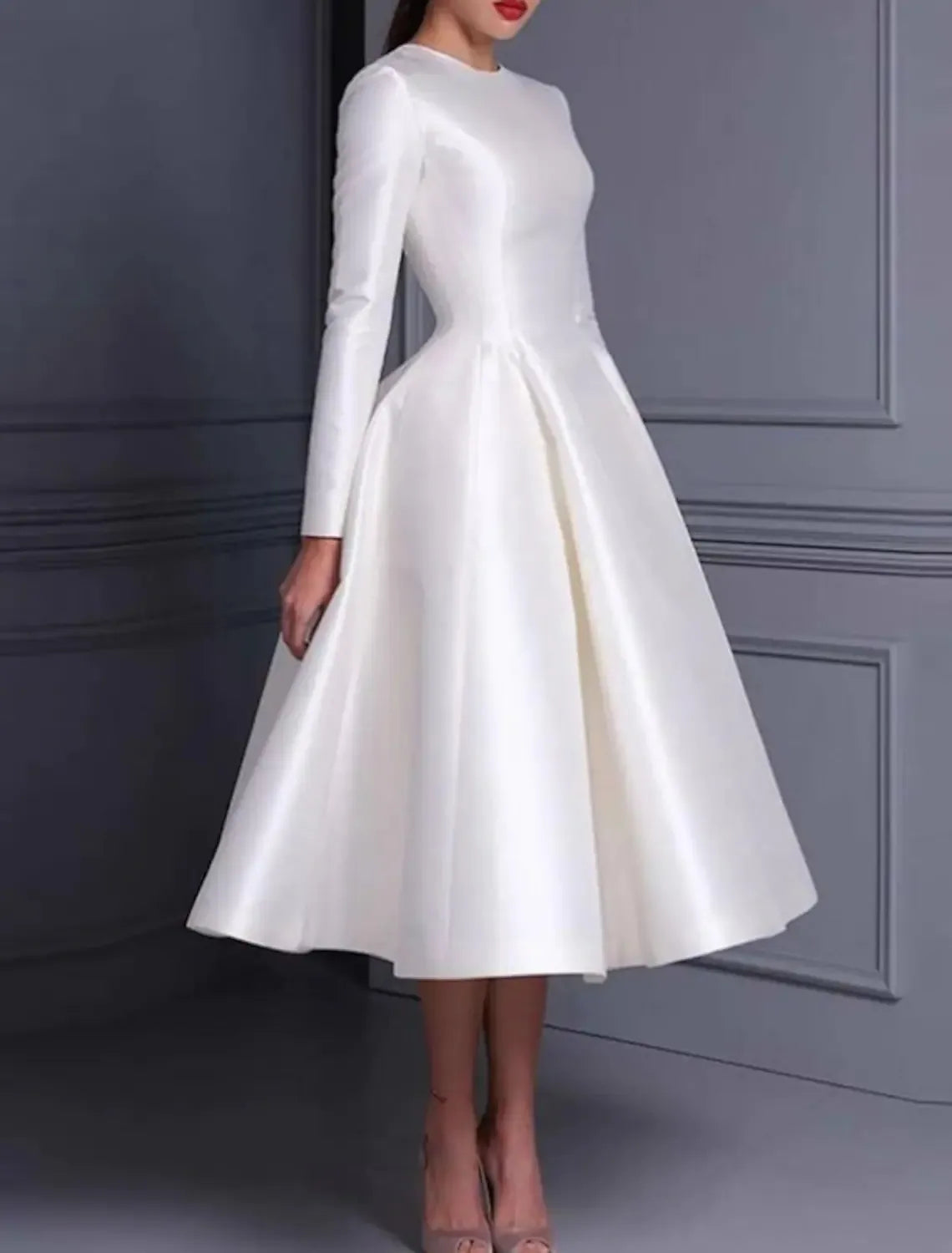 Aimishang Reception Wedding Dresses Vintage 1940s / 1950s Simple Wedding Dresses A-Line Long Sleeve Bridal Gowns Wedding Party