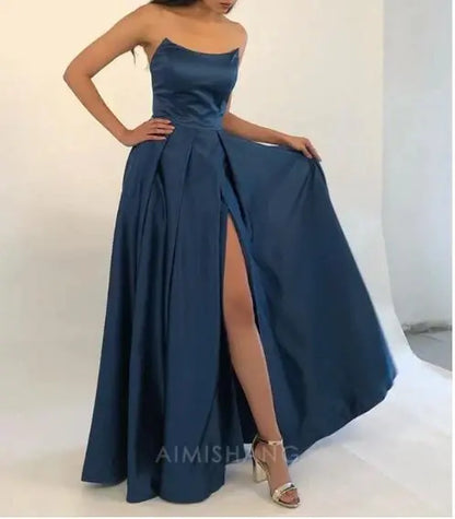 Aimishang Elegant Burgundy A-Line Long Prom Dress with slit Evening Party Gown Women's Dresses