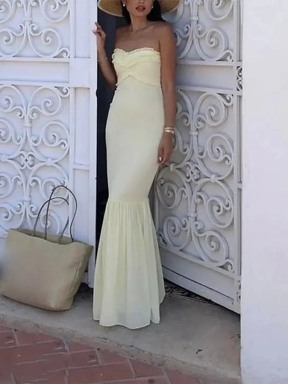 Aimishang Mermaid Yellow Strapless Long Prom Dresses Elegant Evening Party Dress