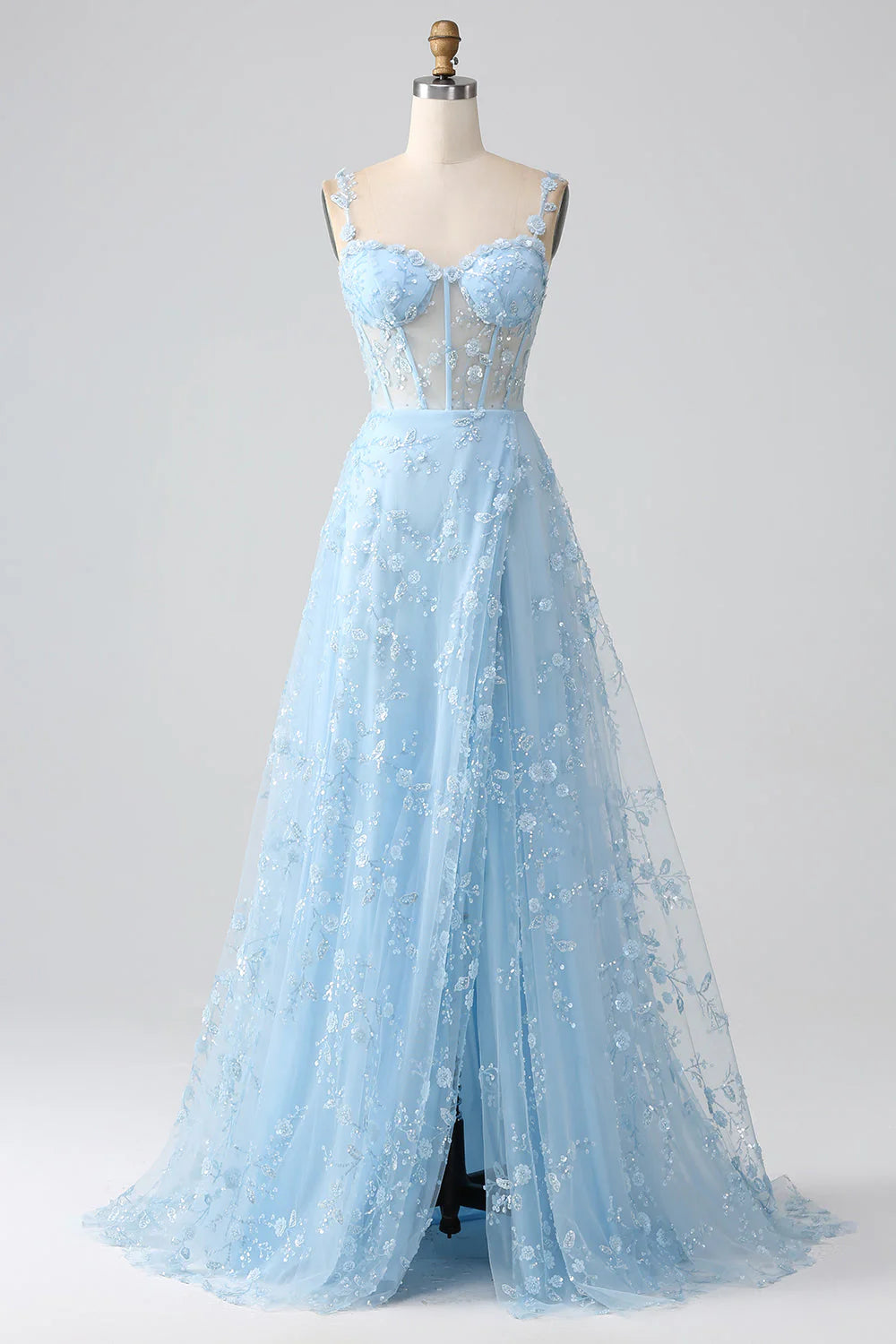 Aimishang A Line Spaghetti Straps Long Prom Dress With Slit Charming Evening Party Dress