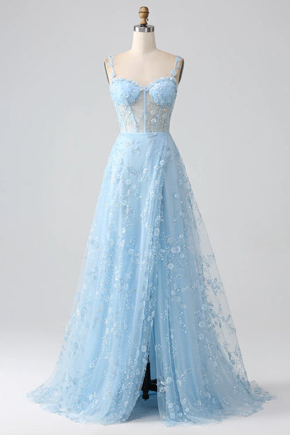 Aimishang A Line Spaghetti Straps Long Prom Dress With Slit Charming Evening Party Dress