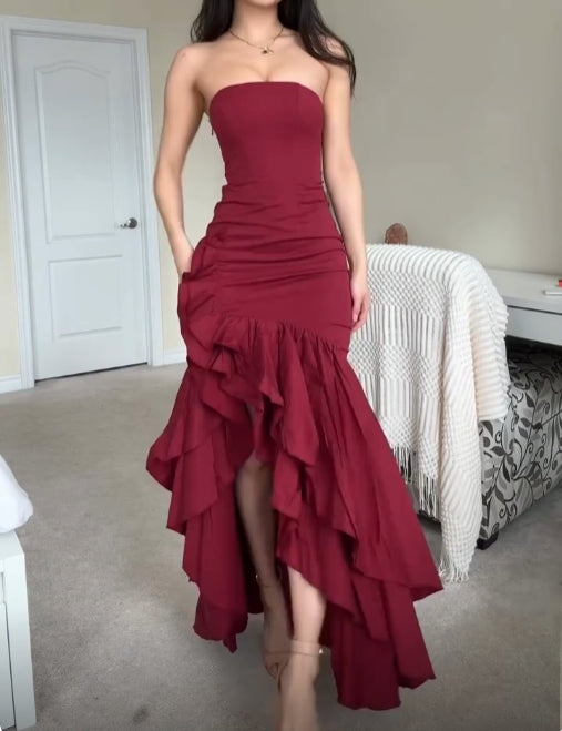 Aimishang Strapless Ruffle Long Prom Dress Charming Evening Party Dress Formal Dress