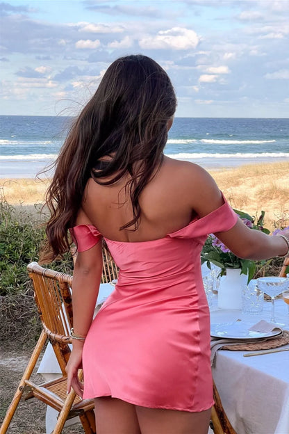 Aimishang Charming Off the Shoulder Satin Homecoming Dress Short Graduation Dress Cute Birthday Party Dress