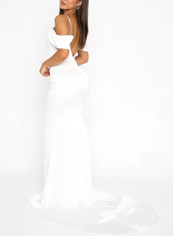 Wholesale Off The Shoulder White Satin Bridesmaid Dresses Charming Evening Party Dress