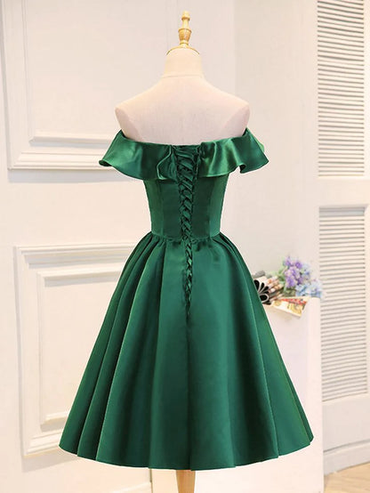 Aimishang A-Line Off Shoulder Satin Homecoming Dress Charming Graduation Dress Chic Birthday Party Dress