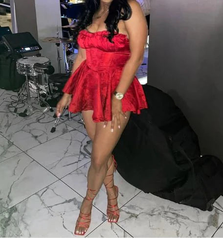 Aimishang Charming Red Strapless A-Line Short Party Dress Birthday Outfits Homecoming Dresses with Bow