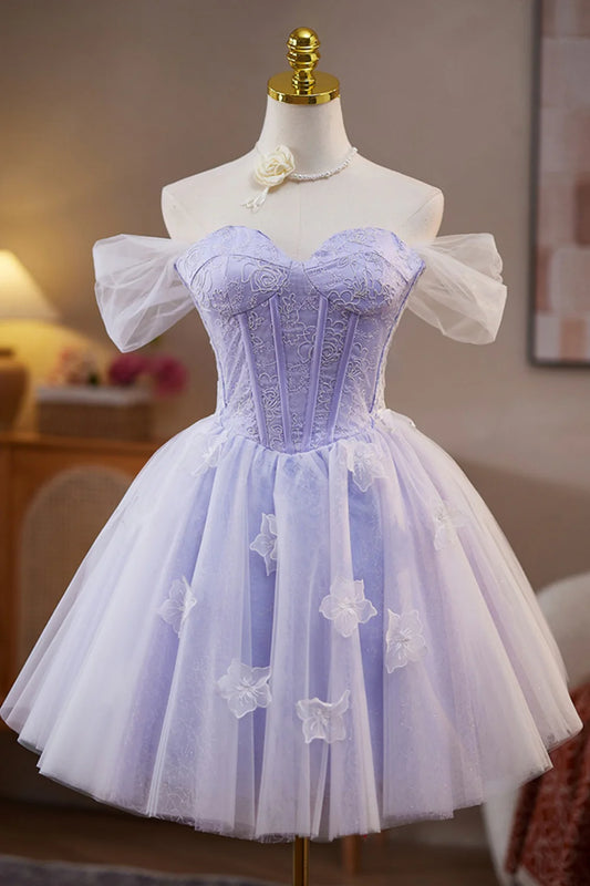 Aimishang Cute A-line Off Shoulder Homecoming Dress With Flowers Sweetheart Graduation Dress Lovely Birthday Party Dress