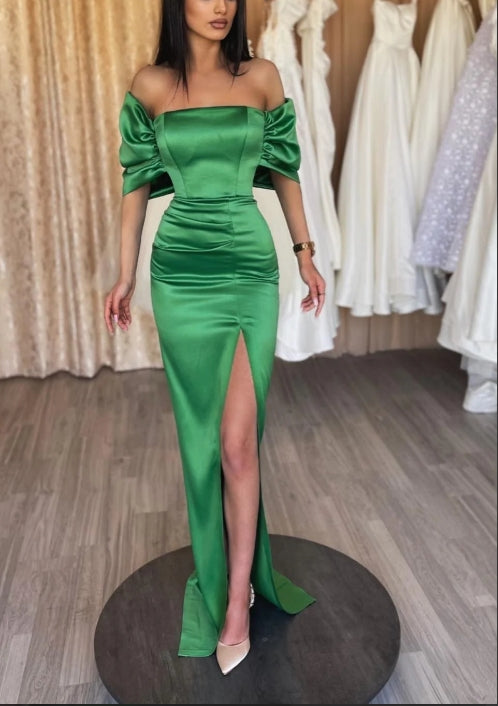 Emerald Off The Shoulder Evening Dress With Split Party Dress Formal Dress december wedding guest dress