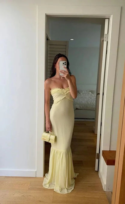 Aimishang Mermaid Yellow Strapless Long Prom Dresses Elegant Evening Party Dress