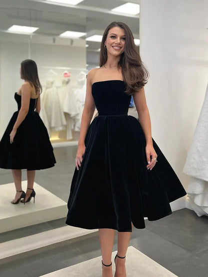 Aimishang Strapless Velvet Short Prom Dress A-Line Formal Party Dress Off Shoulder Elegant Evening Dress Cocktail Dress