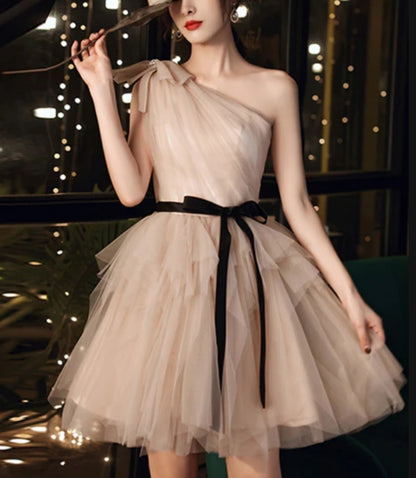Aimishang A Line One Shoulder Tulle Short Prom Dress Sweetheart Homecoming Dress Elegant Evening Party Dress