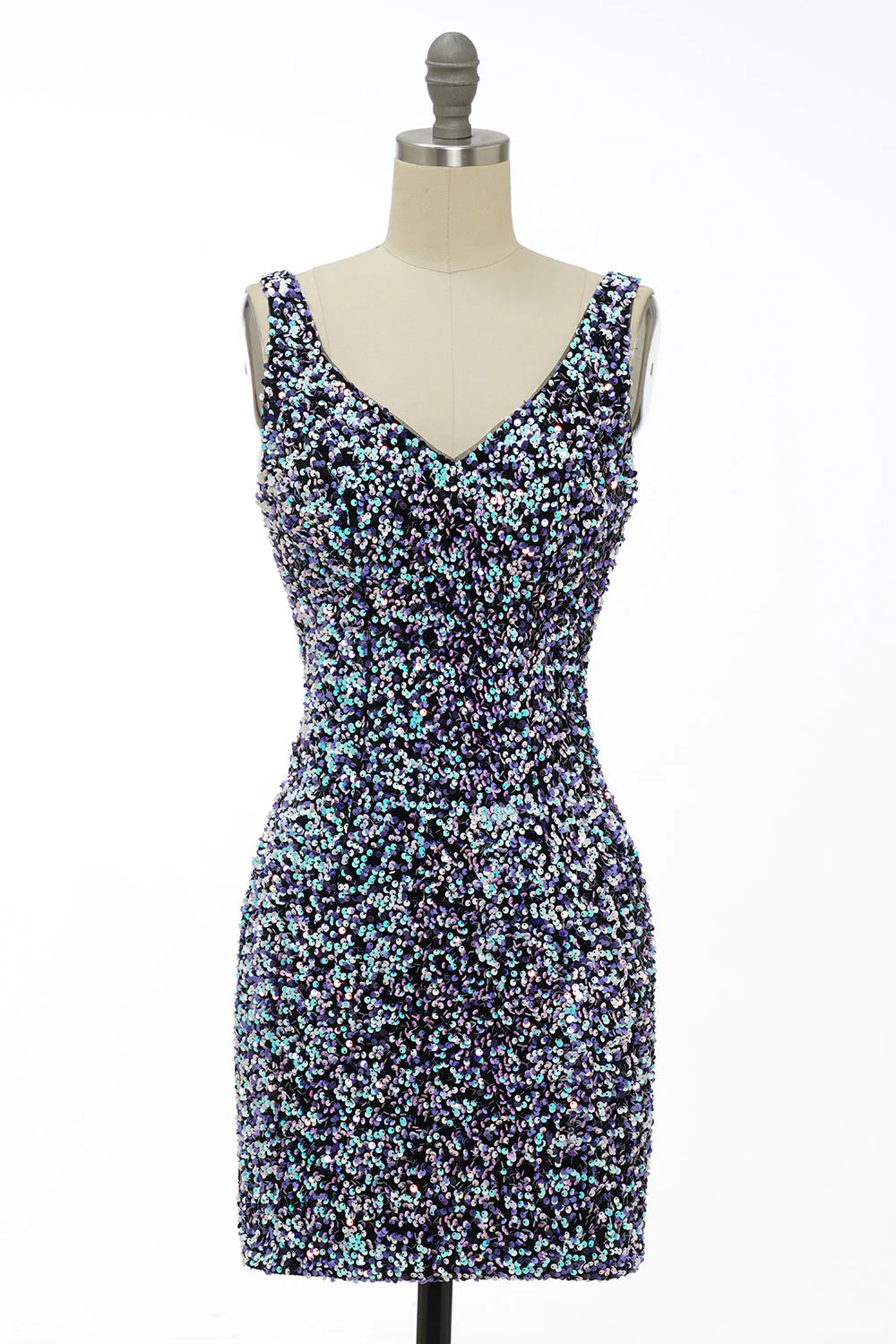 Aimishang Short Homecoming Dress Classy Royal Blue Sheath V Neck Sequin Fitted