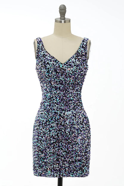 Aimishang Short Homecoming Dress Classy Royal Blue Sheath V Neck Sequin Fitted