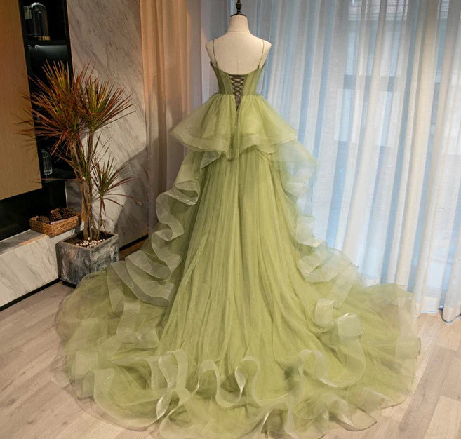 Beautiful Light Green Tulle Layers Ball Gown Wedding Party Dress Long Evening Dress Prom Dress Wholesale