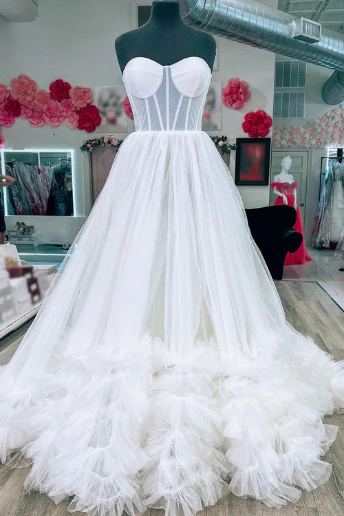 Wholesale A-line Graduation Dresses Corset Strapless Tulle Prom Dress with Ruffles