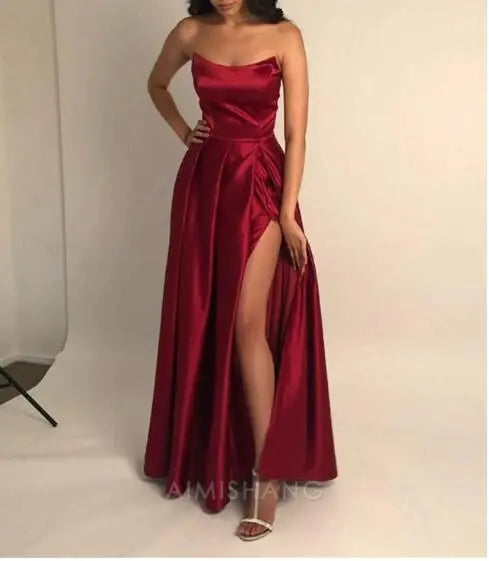 Aimishang Elegant Burgundy A-Line Long Prom Dress with slit Evening Party Gown Women's Dresses