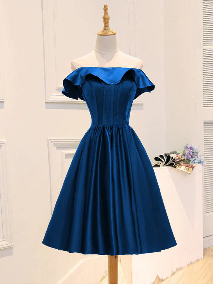 Aimishang A-Line Off Shoulder Satin Homecoming Dress Charming Graduation Dress Chic Birthday Party Dress