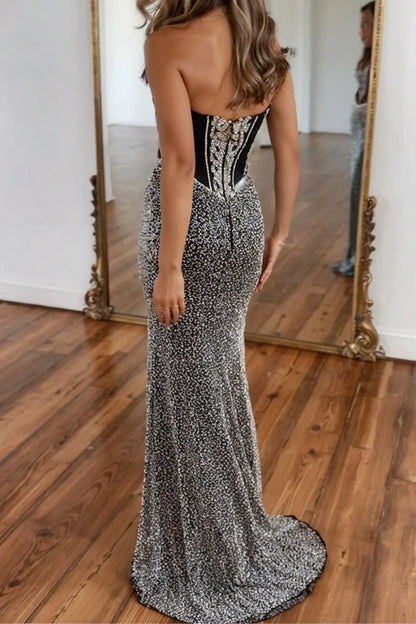 Sweetheart Mermaid Prom Dress With Slit Off Shoulder Sparkly Evening Dress Wholesale