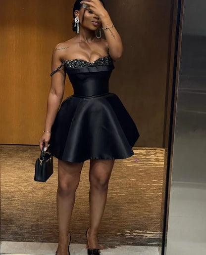 Aimishang A-line Sleeveless Mini Party Dress Black Short Prom Dress Homecoming Dress Sexy Graduation Dress