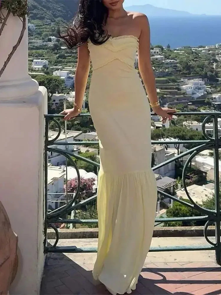 Aimishang Mermaid Yellow Strapless Long Prom Dresses Elegant Evening Party Dress