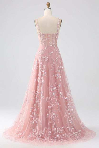 Aimishang A Line Spaghetti Straps Long Prom Dress With Slit Charming Evening Party Dress