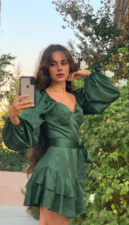 Aimishang Charming A-line Long Sleeves Homecoming Dress Elegant Birthday Party Dress Graduation Dress Short Prom Dress