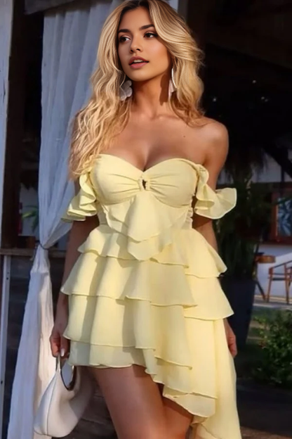 Aimishang Sweetheart A-Line Off Shoulder Sleeveless Tiered Homecoming Dress Lovely Graduation Dress Modern Birthday Party Dress