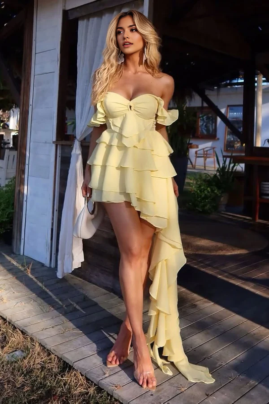 Aimishang Sweetheart A-Line Off Shoulder Sleeveless Tiered Homecoming Dress Lovely Graduation Dress Modern Birthday Party Dress