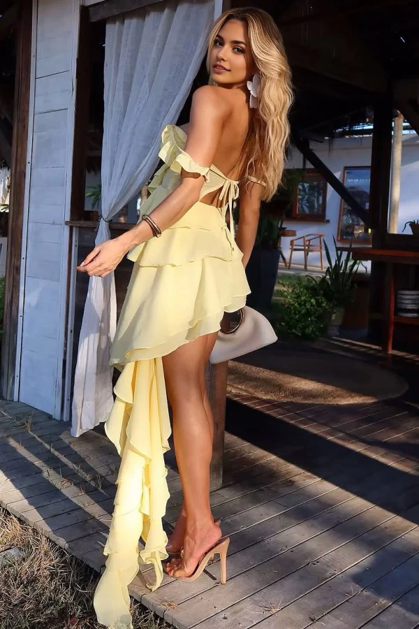Aimishang Sweetheart A-Line Off Shoulder Sleeveless Tiered Homecoming Dress Lovely Graduation Dress Modern Birthday Party Dress