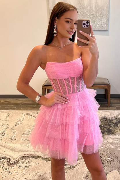 Aimishang Sweetheart A-Line Sleeveless Tulle Tiered Homecoming Dress Short Graduation Dress Lovely Party Dress