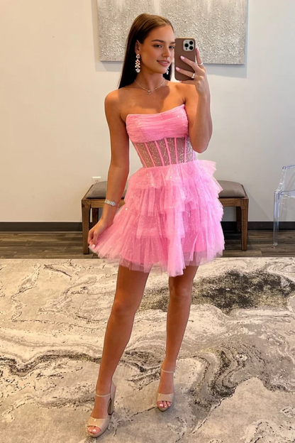 Aimishang Sweetheart A-Line Sleeveless Tulle Tiered Homecoming Dress Short Graduation Dress Lovely Party Dress
