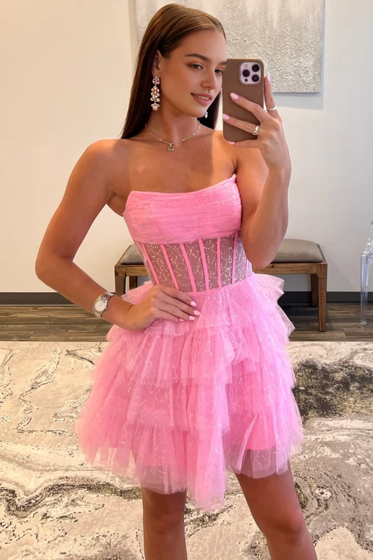 Aimishang Sweetheart A-Line Sleeveless Tulle Tiered Homecoming Dress Short Graduation Dress Lovely Party Dress